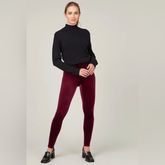 Spanx Leggings Women’s XS Velvet Legging Rich Burgundy Red Shapewear Stretch - Picture 2 of 11